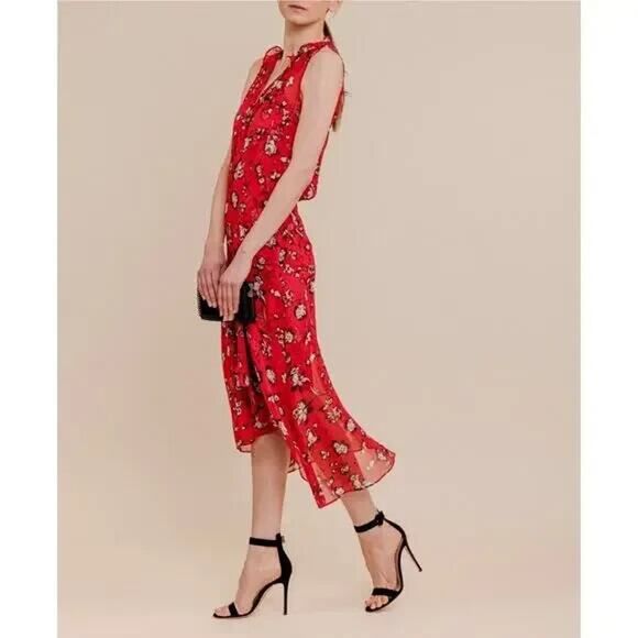 NWT Veronica Beard Corsica Silk Midi Sun Dress Size 6 Red Floral #1E455 - Picture 5 of 15
